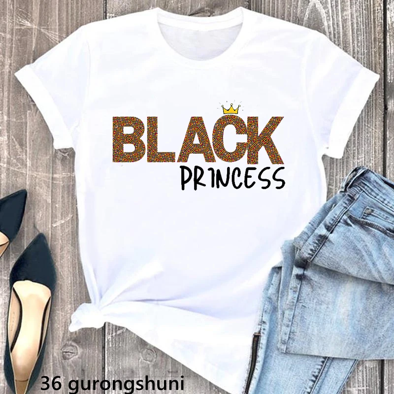 

Black Princess Letter Print Tshirt Women African Queen Black Girls Magic T Shirt Femme Summer Fashion Short Sleeve T-Shirt