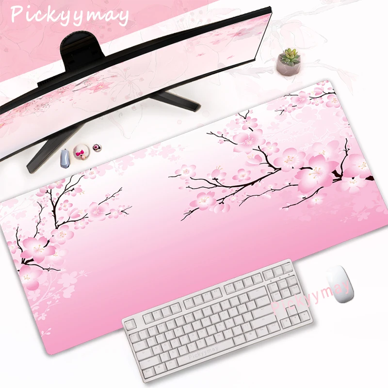 rosa cerejeira flores mousepad casa mesa de computador grande computador mouse almofada arte sakura teclado mause tapete de mesa acessórios do escritório