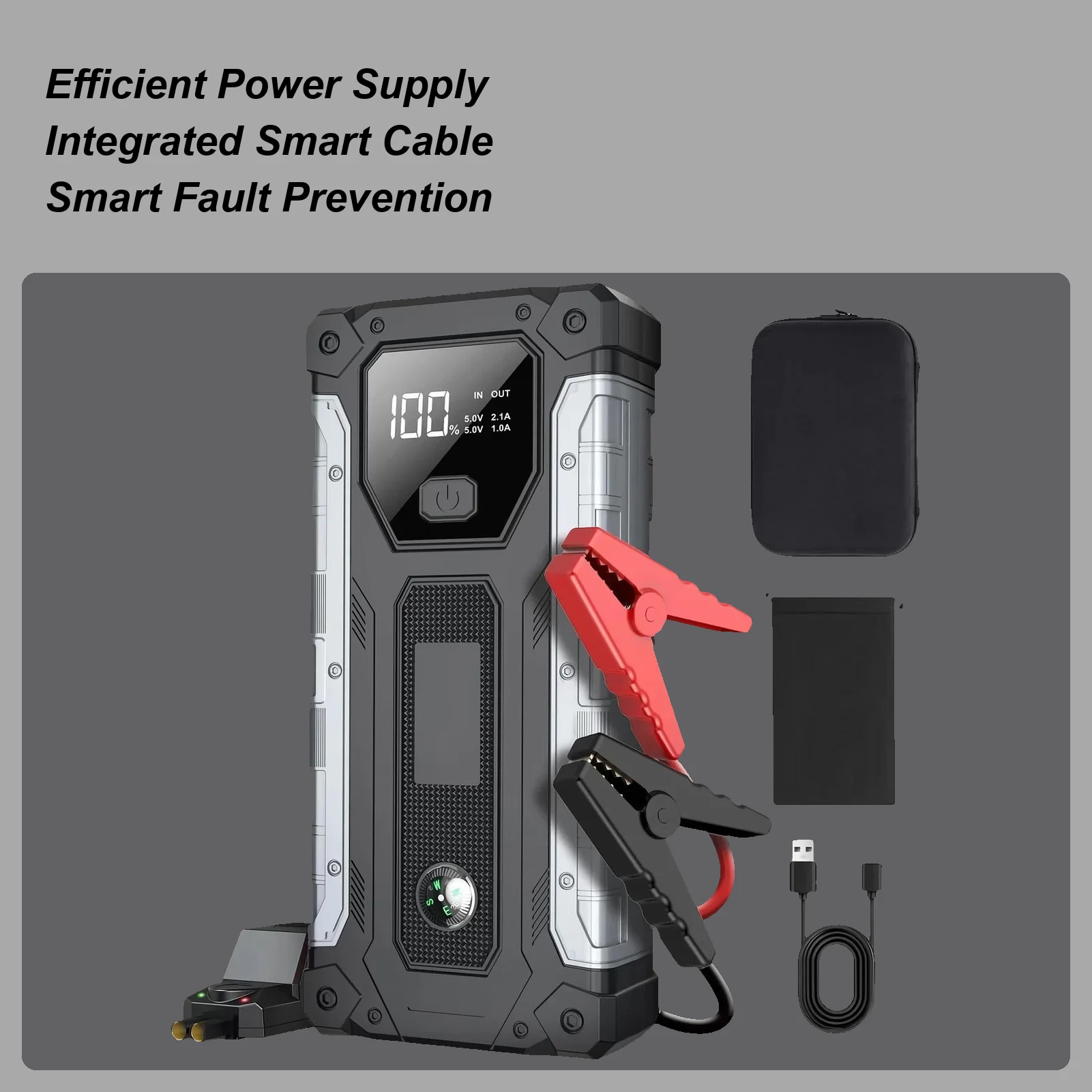 מתנע קפיצה לרכב 12V מגבר כוח סוללה לרכב, רכב, SUV, משאית, סמארטפון ומחשב נייד