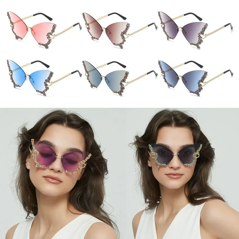 

Luxury Diamond Butterfly Sunglasses for Women Vintage Rimless Sun Glasses Oversized Rhinestone Bling Shades LadiesY2K Eyewear
