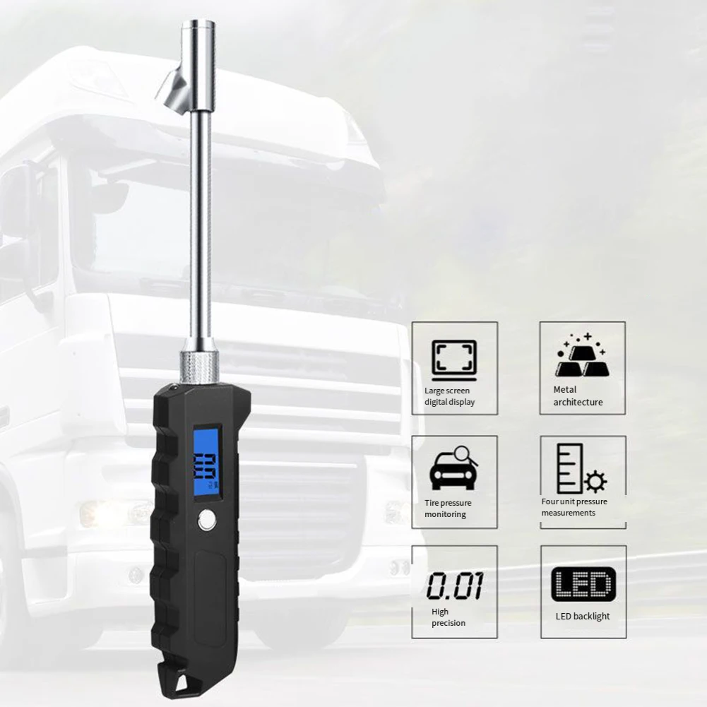 Extend Tire Life Tire Maintenance Digital Pressure Gauge Air Pressure Gauge 0-200psi Range ABS+Metal Material