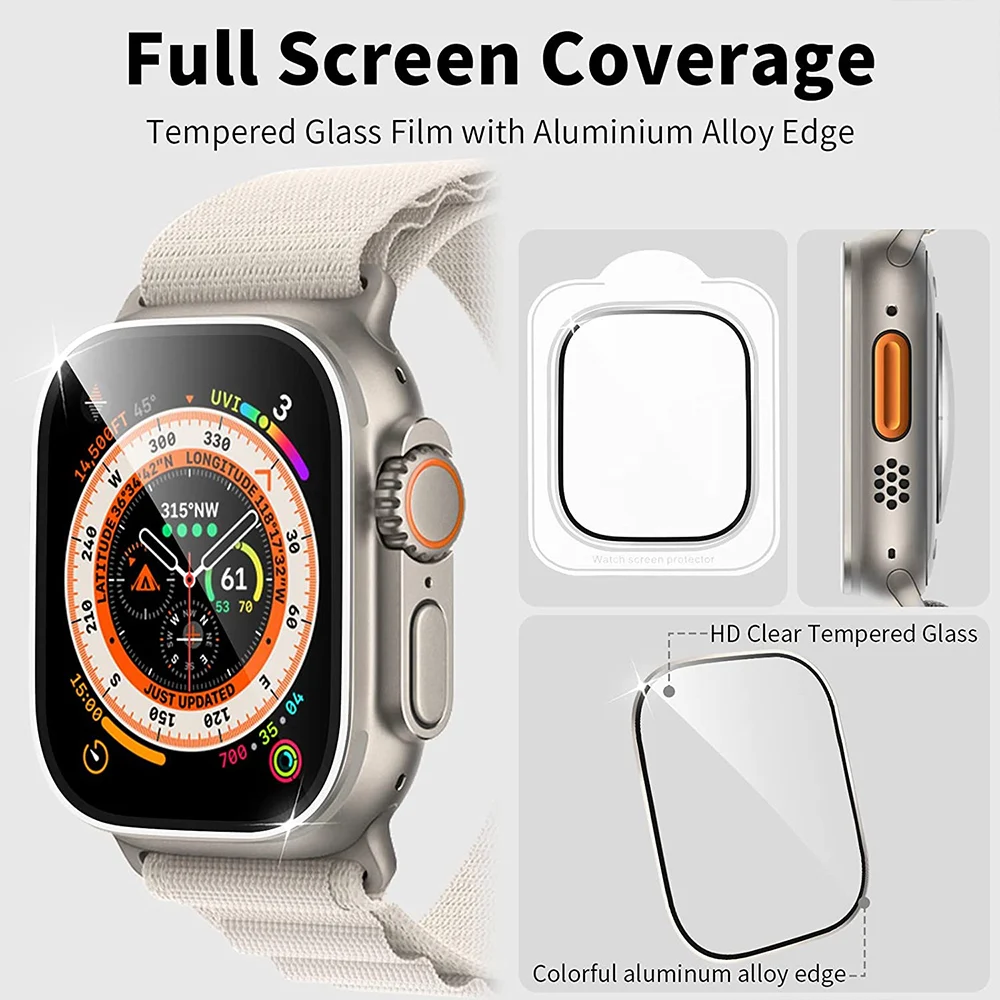 Tempered Glass for Apple Watch Ultra 49mm Screen Protector Metal Frame