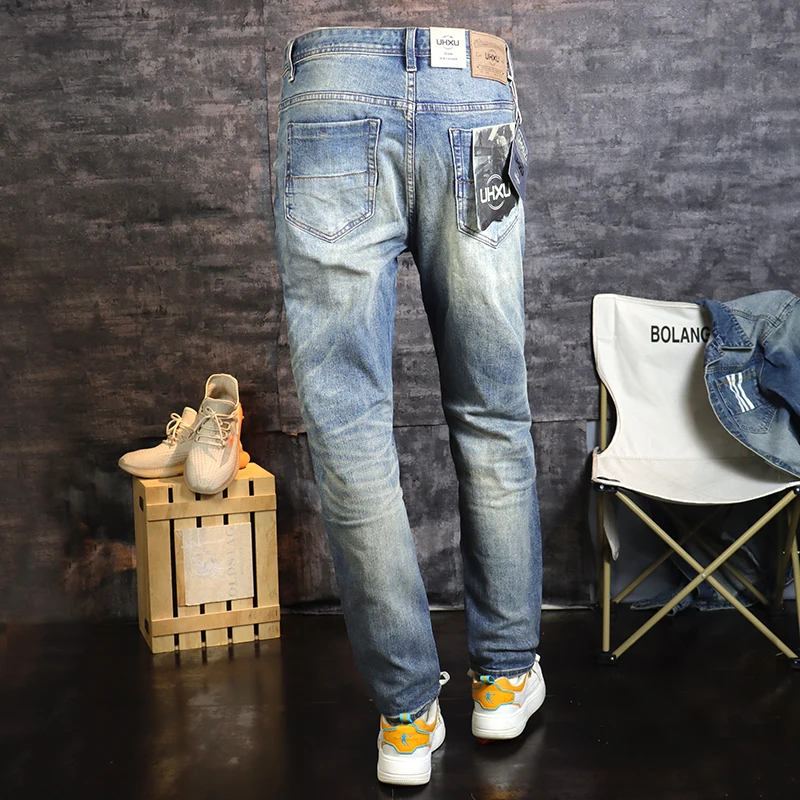 Fashion designer men's jeans, high-quality elastic slim fit retro jeans, men's classical pants, simple casual designer denim pan