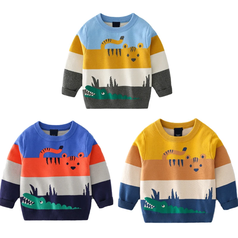 

VOGUEON New Baby Boy Clothes Winter Loose Sweater Abstract Cartoon Jacquard Sweater Pullover Baby Outerwear