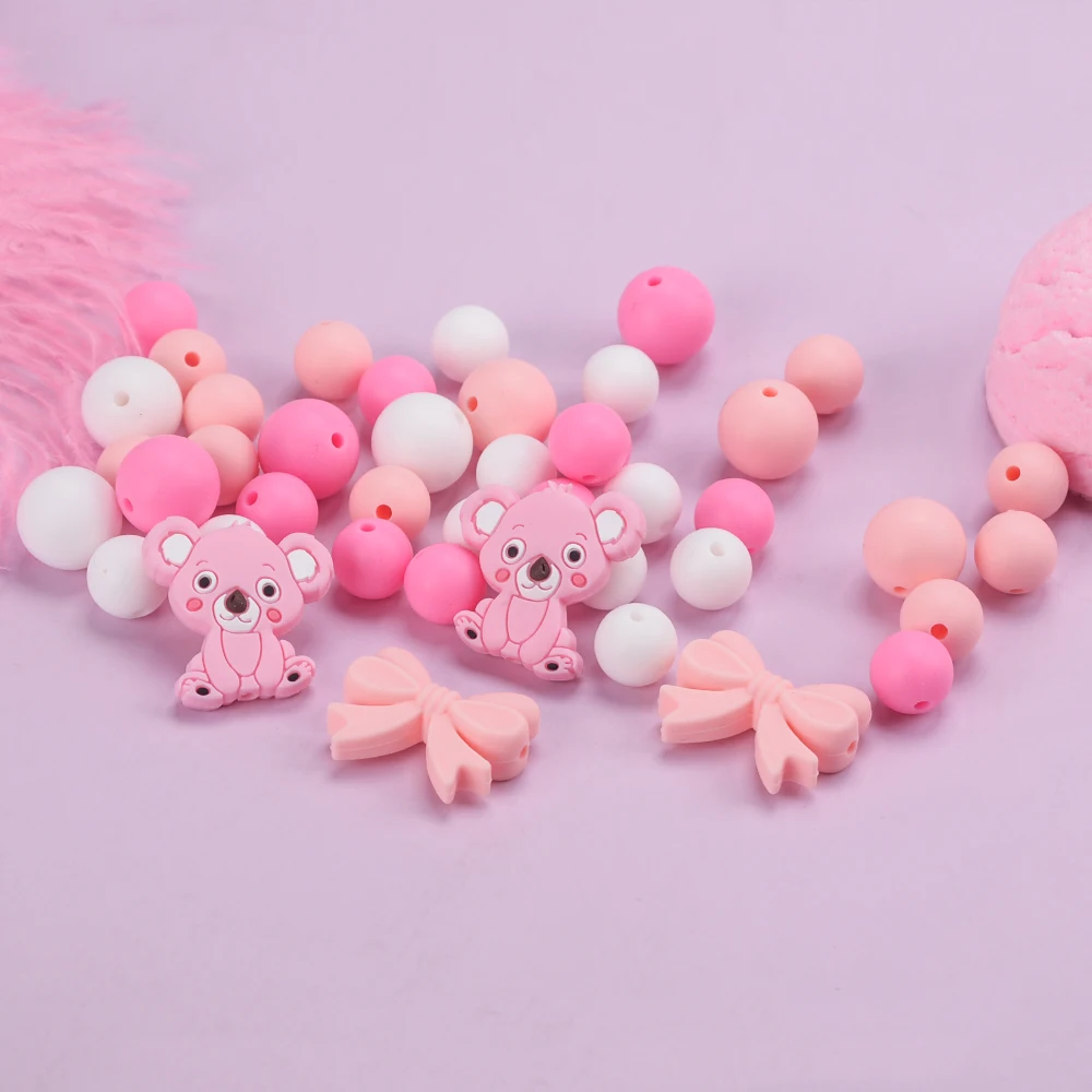 LOFCA 43 Stück Silikon-Koala-Fliege-Perlen, Silikon-Bogenperlen für die Herstellung von DIY-Halsketten für Kleinkinder, Schnullerketten-Zubehör, Perlen – Detail 12