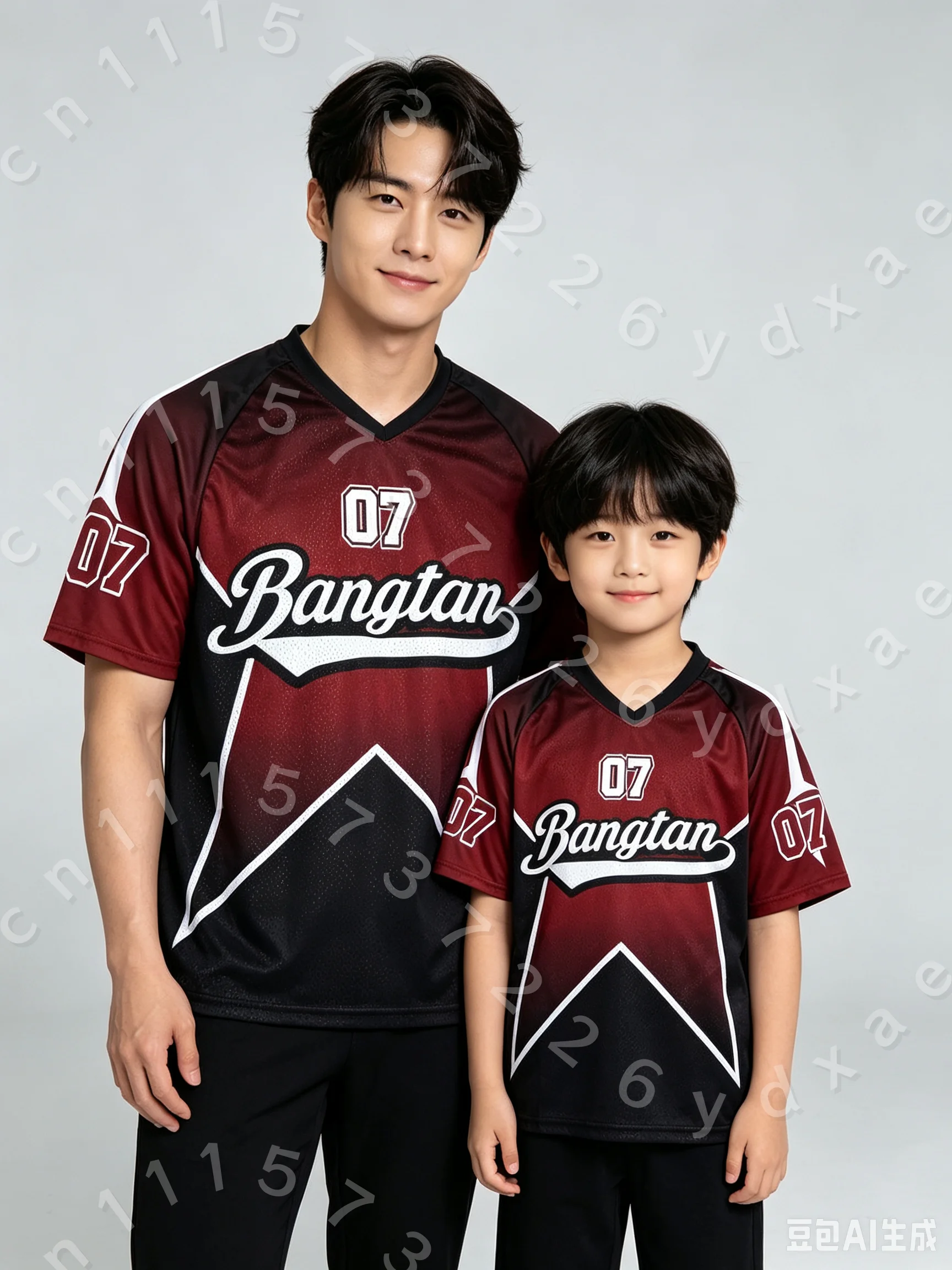 Familien-Partnerlook Eltern-Kind Farbverlauf Stern-Mesh-Trikot Doppelseitig Bedrucktes Bangtan Army 07 V-Ausschnitt Fan Kurzarm Sport T-Shirt
