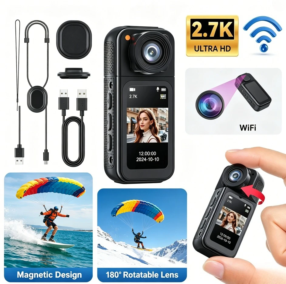 1080P HD 포켓 스포츠 카메라 WiFi 180 ° 회전식 렌즈 1.47인치 IP..