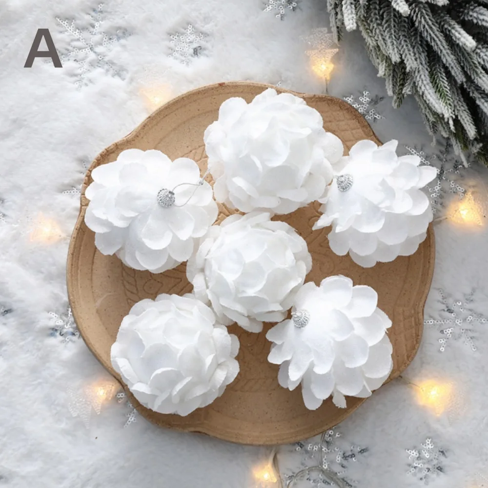 3PCS 8CM Christmas Tree Decoration Pendant Christmas Ball White Flower Petal Glitter Foam Ball Decoration Xmas Ornament christmas tree ornaments