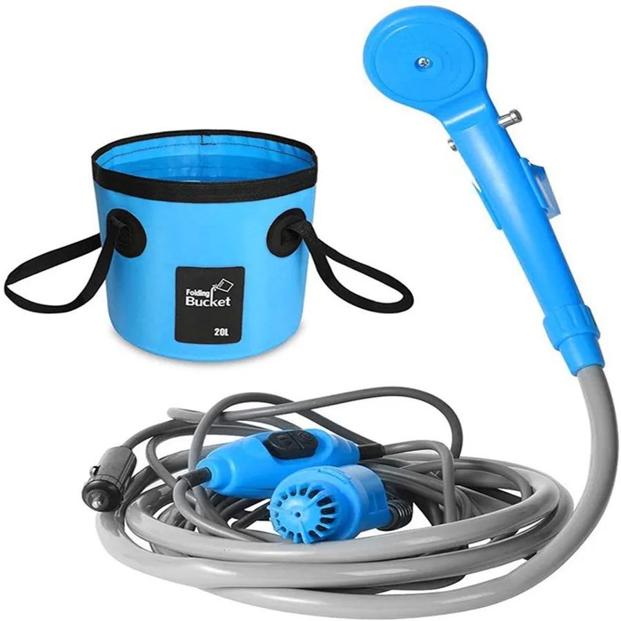 

Outdoor Shower Camping Hiking Travel Portable Shower And 20L Bucket Set Car Washer Plant Watering Pet Cleaning 12V Electric Pump