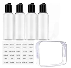 Leakproof Travel Toiletry Bottles Set with Labels - Pack of 5, 3.4 oz Each (Storage bag set)