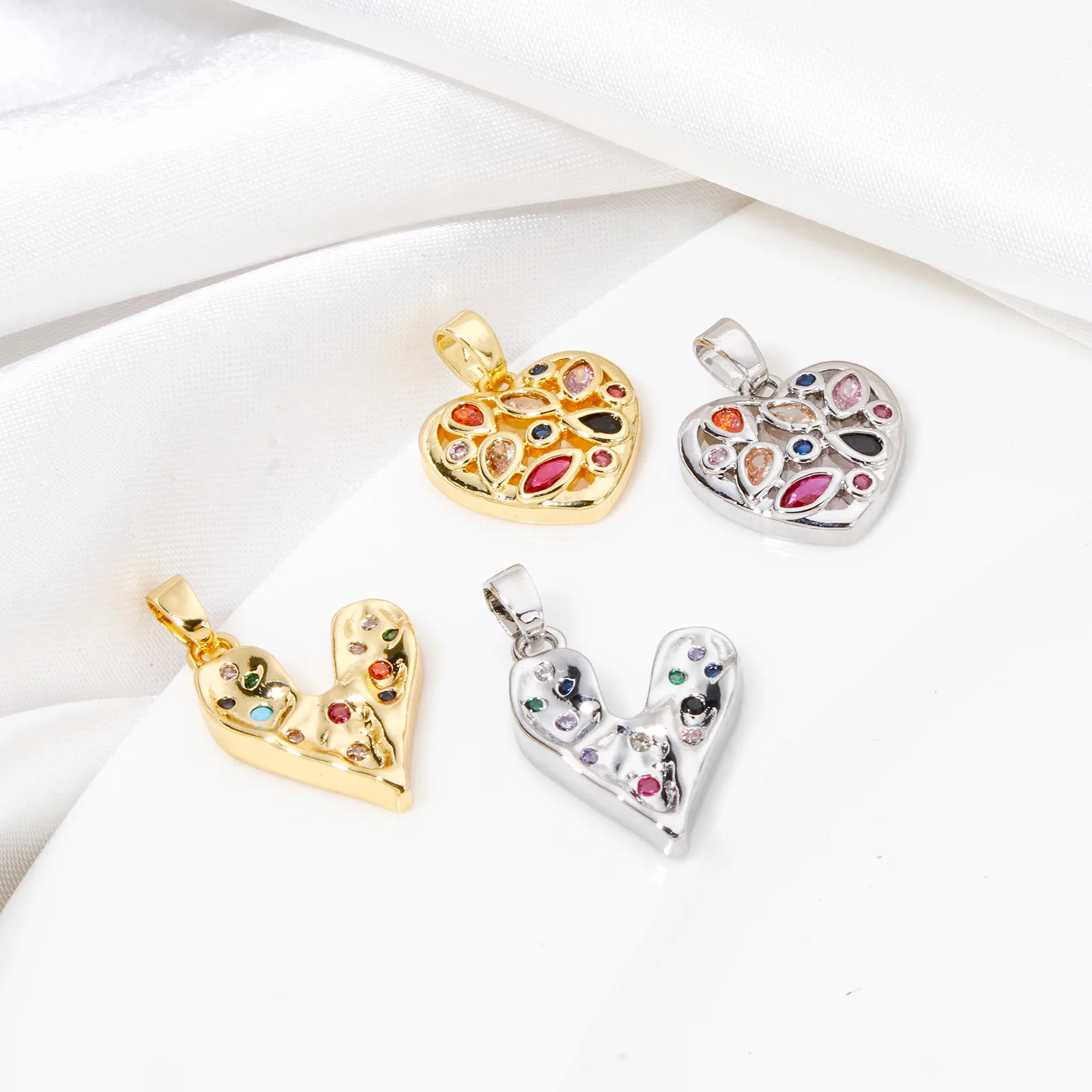 1 Piece Brass Valentine's Day Charms Multicolor Heart Multicolour Cubic Zirconia Pendants For DIY Necklace Jewelry Making – Detail 2