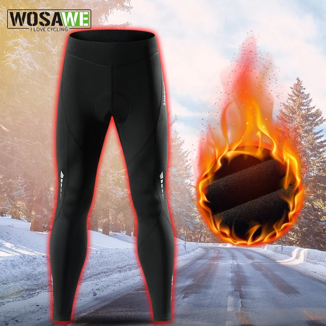 WOSAWE Winter Men Cycling Padded Pants Bicycle Fleece Thermal Leggings Warm  MTB Long Tights Mountain Bike Pants Sports Trousers