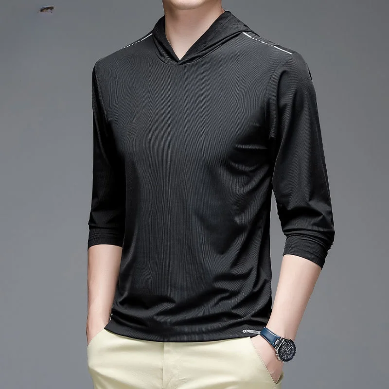 

New Men's Cotton and Linen Casual Hooded Long-sleeved Sweatshirts Solid Sky Shirts Fashion Top Male Camisa Masculina Chemise N60
