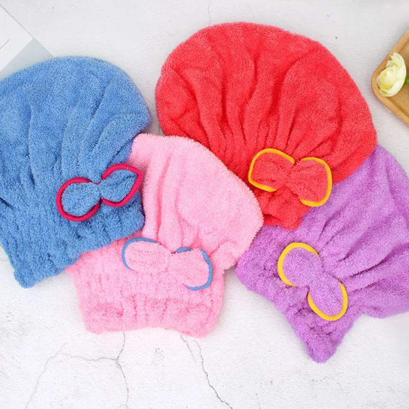 1pcs Microfibre Quick Hair Drying Bath Towel Spa Bowknot Wrap Towel Cap Bathroom Accessories Bonnets Women Designer Shower Cap