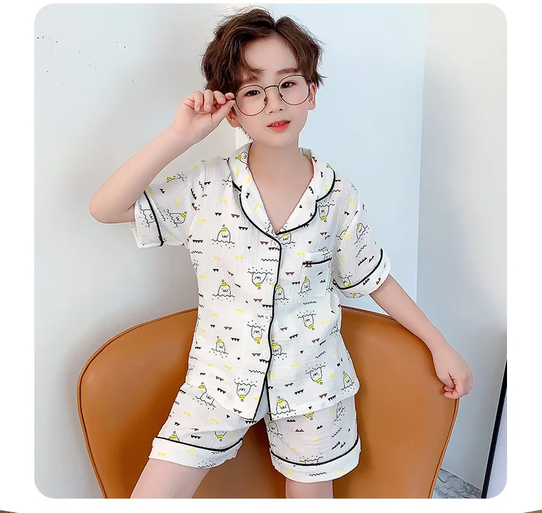 nightgowns elegant Children's Pajamas Summer Short Sleeve Baby Girls Nightwear Clothes Thin Pure Cotton Cute Boys' Sleep Wear 4-15Y Kids Pajamas expensive pajama sets	