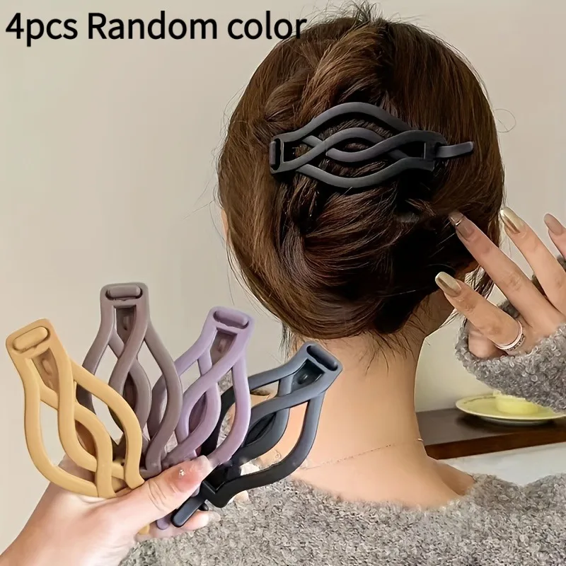 4-teiliges Set Große Kunststoff-Haarspangen - Elegante Matte Gedrehte Haarklammern für Damen - Langlebige Einfarbige Haarspangen zum Valentinstag – Detail 11
