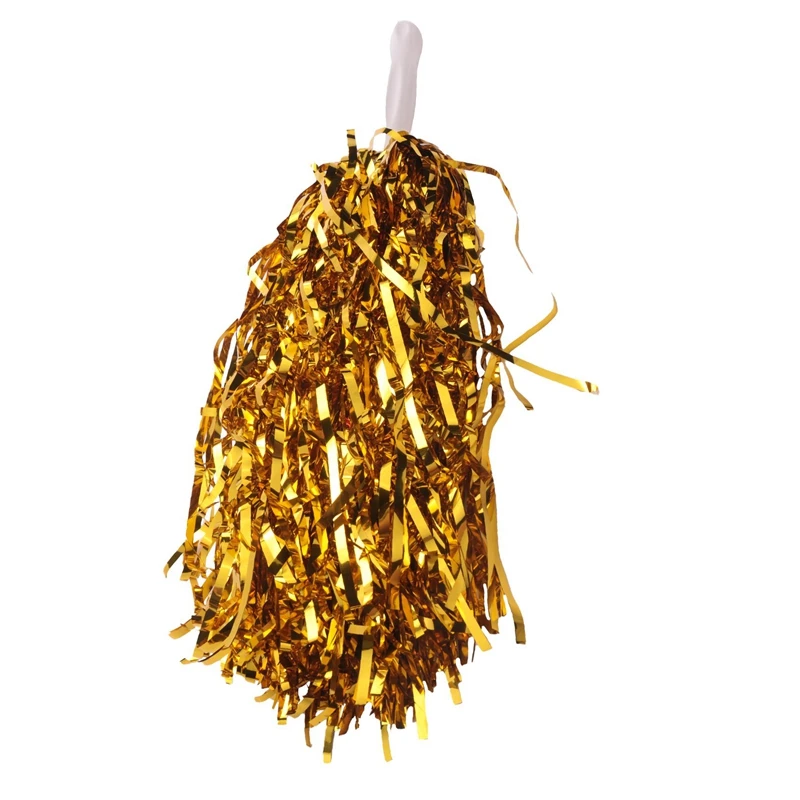72Pcs Cheerleading Pom Poms Metallic Foil Cheer Pom Poms With Plastic Handle For Adults Kids Cheerleaders Party Yellow