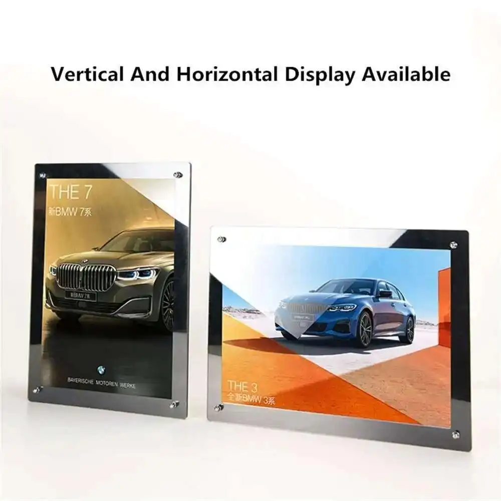 A4 A4 Double Panel Acrylic Sign Holder Wall Mount Poster Frame Clear Floating Frameless Photography Picture Photo Frame