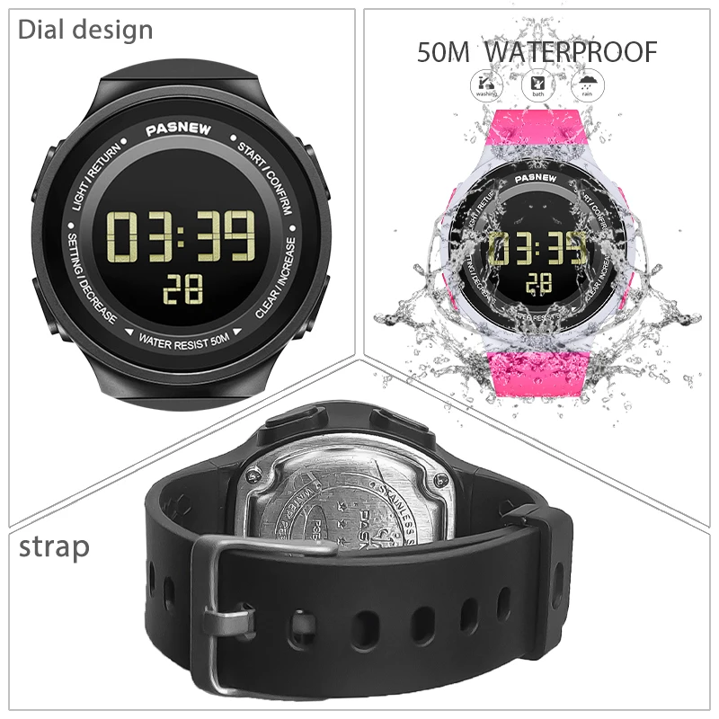 Stylish Women Electronic Wristwatch Black Silicone Pedometer Digital Hand Clock Female Casual Sport Waterproof Led Watches Lady