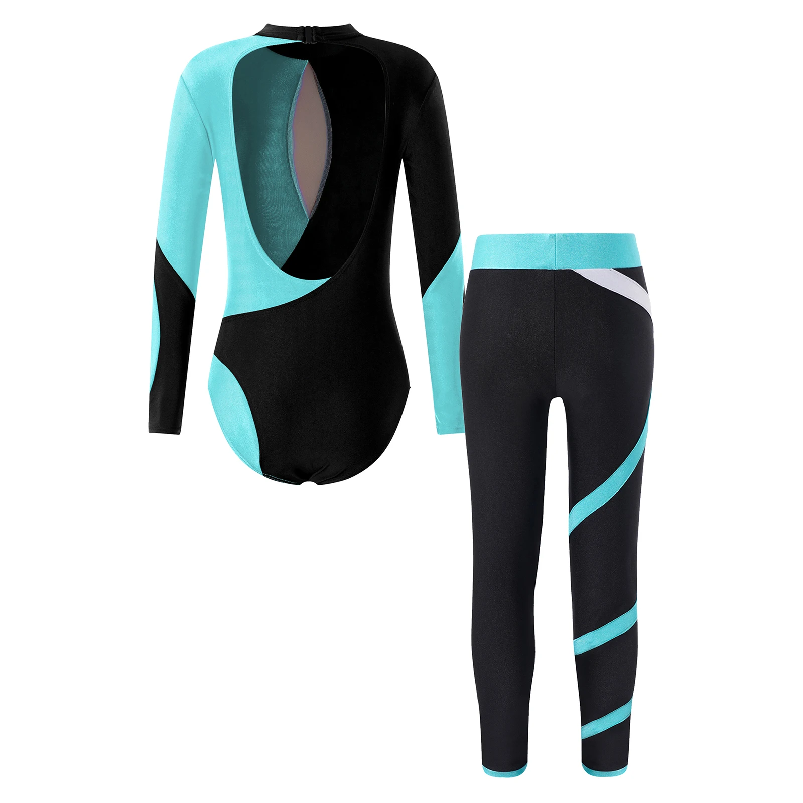 Gymnastics Jumpsuit Kids Girls Long Sleeve Shiny Rhinestones Ballet Gymnastic Leotards with Leggings for Yoga Skating Bodysuit