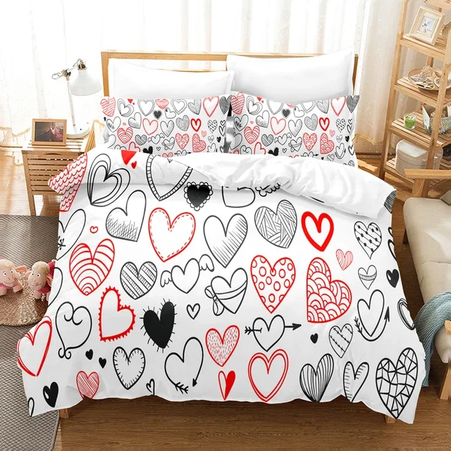 Pink Love Heart Bedding Set Duvet Cover Quilt Cover Girls Room Cute Sweets Comforter King Queen Double Twin Size Bed Line