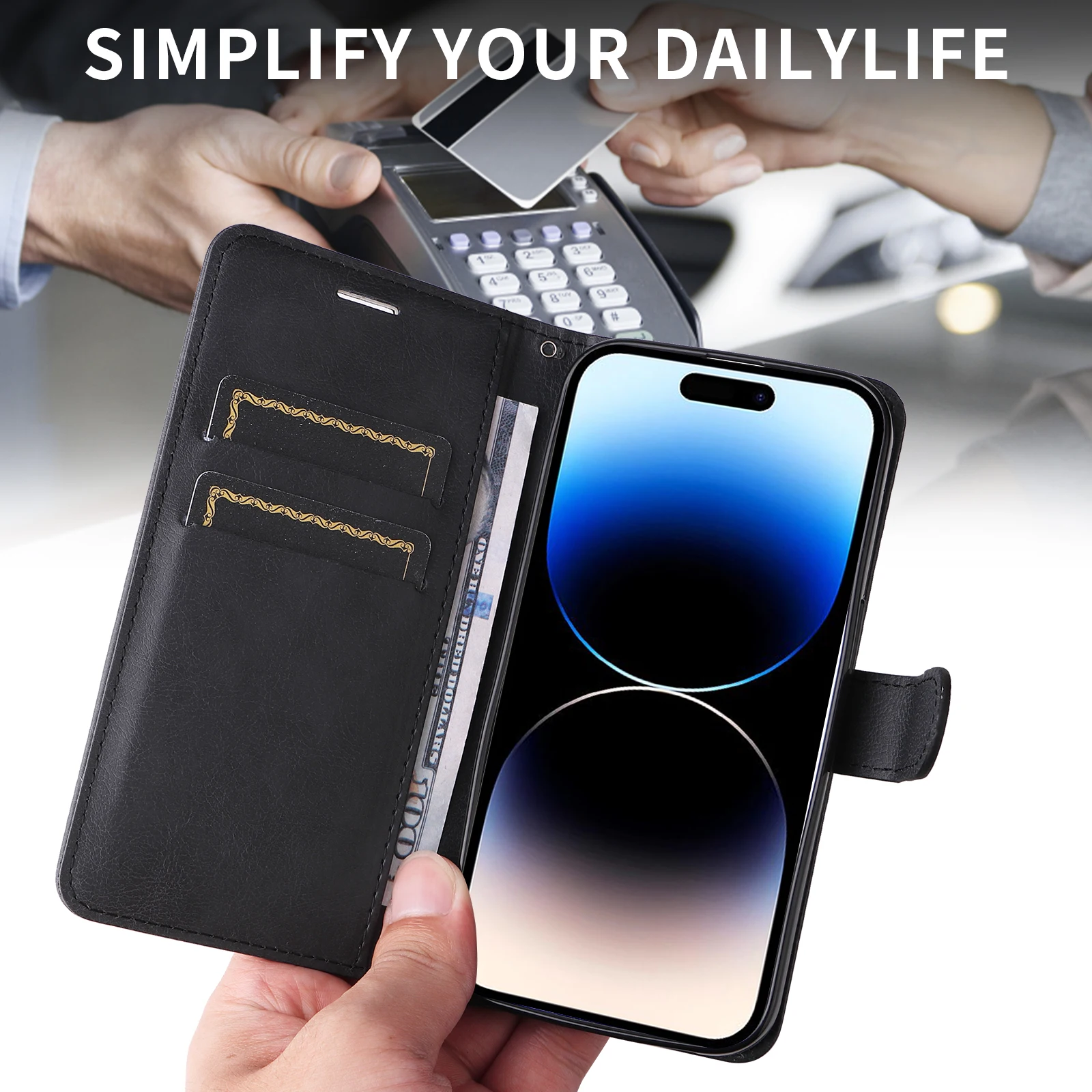 Deluxe Leather Wallet Flip Cover Case - PU Material