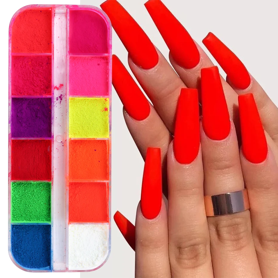 1Box Fluorescence Pigment Glitter Powder Nail Art Dust Dipping Powder Polish Rub Charm Manicure Decoration
