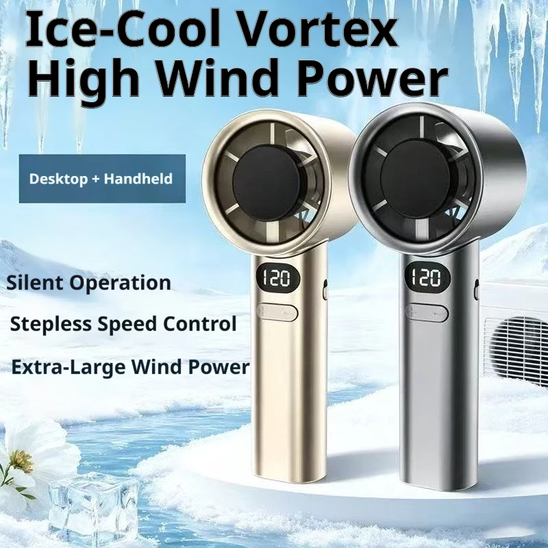 Draagbare, krachtige, snelle ventilator met USB-oplaadfunctie en LED-display, essentieel voor zomerse reizen. Mini-ventilator_voghion.com