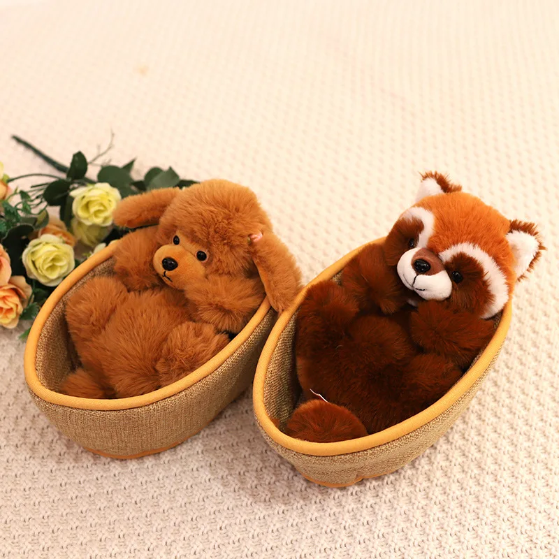 Kawaii Simulation Plush Poodle Toys Pet Doll Soft Stuffed Animal Soft Red Raccoon In The Basket Baby Kids Appease Toys Nice Gift 1 12 mini simulation artificial fruits and vegetables doll house vegetable bamboo basket miniature accessories pretend play toys