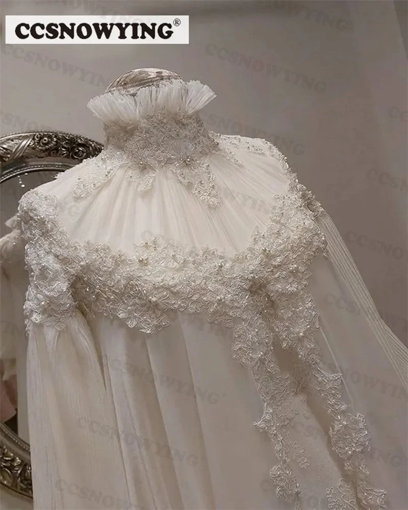 Fashion Chiffon Appliques Muslim Wedding Dresses Long Sleeve High Neck Islamic Bridal Gown Arabic Dubai Vestidos De Novia 6