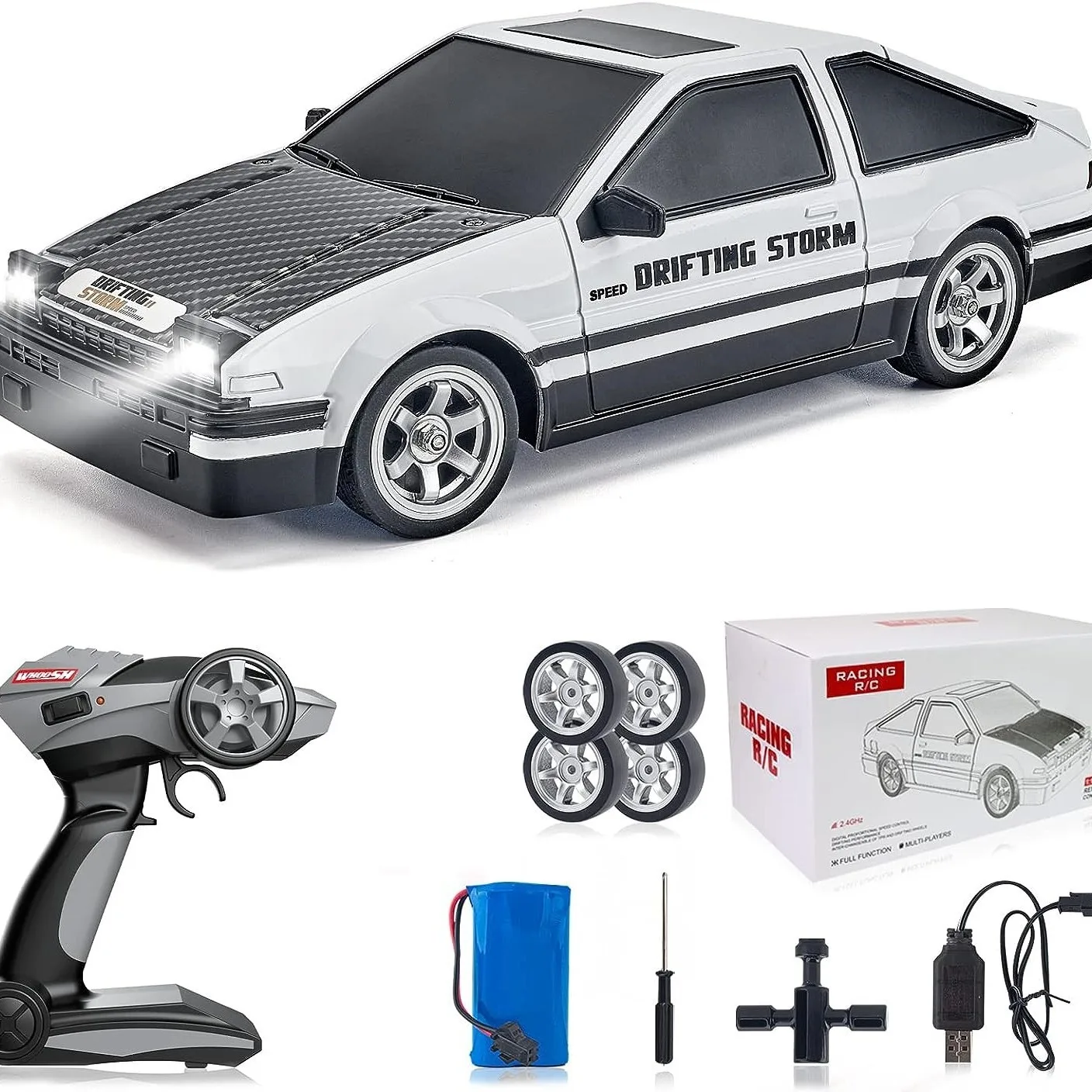 

Rc Four-wheel Drive Drift Racing Car 1:14 White Red Ae86 High-speed Car Racing Race Remote Control Car