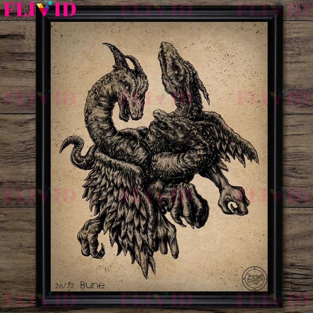 Vintage Gothic Wall Art Canvas: Demons in the Book of Shadows - Pagan Demon Art Poster Print Decor