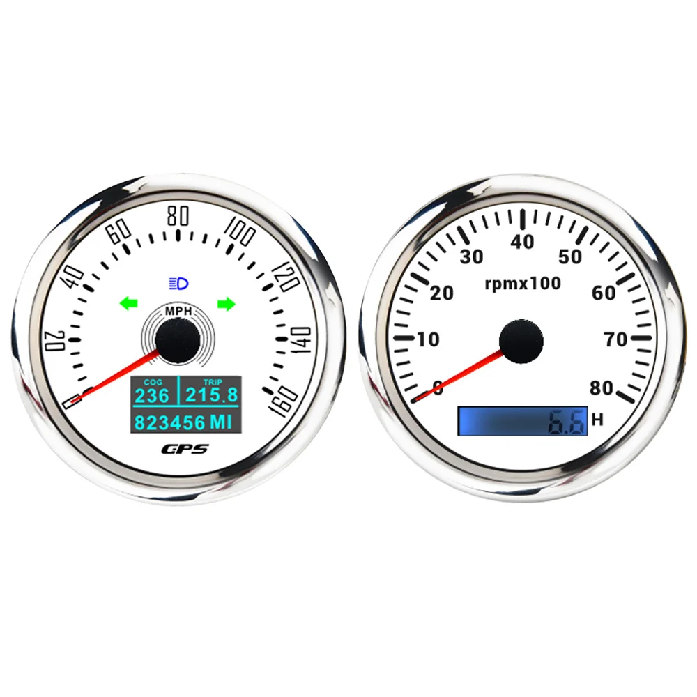 

ELING 2 Gauge Set 85mm GPS Speedometer 0-160MPH 0-200km/h + 0-8000RPM Tachometer with 7 Colors Backlight for Yacht Motorcycle