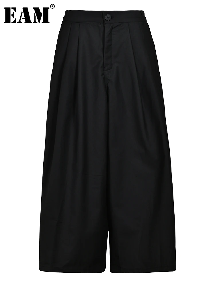 

[EAM] High Elastic Waist Black Printed Long Wide Leg Pants New Loose Fit Trousers Women Fashion Tide Spring Autumn 2024 CPG0053