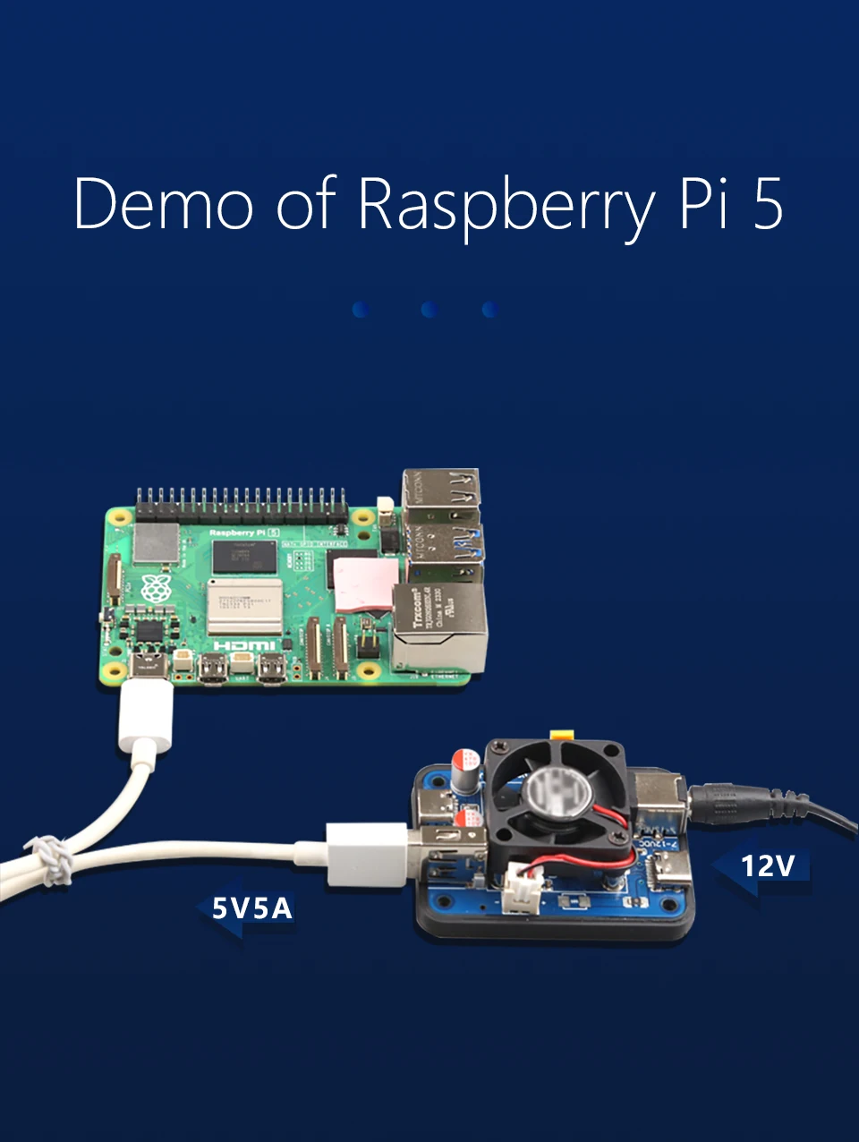 5V5A PD power,USB-C and USB-A dual port Power module for Raspberry Pi5, support