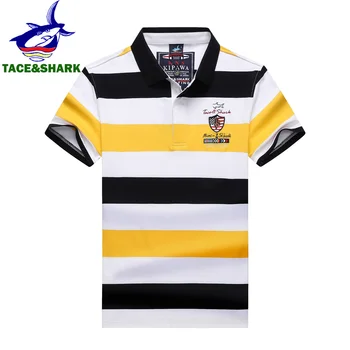 Polo a righe da uomo con ricamo TACE&SHARK, manica corta, casual, moda estiva, giallo/bianco, taglia 4XL