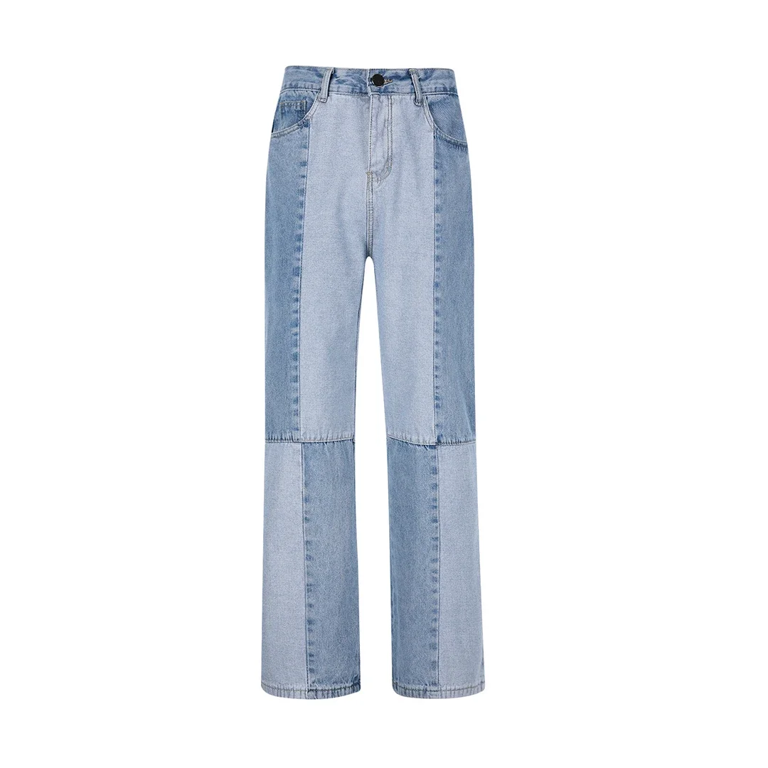 Men Wash Splice Casual Straight Beggar Patch Patchwork Jeans Trousers Male Fashion Streetwear Harajuku Loose Hip Hop Denim Pants