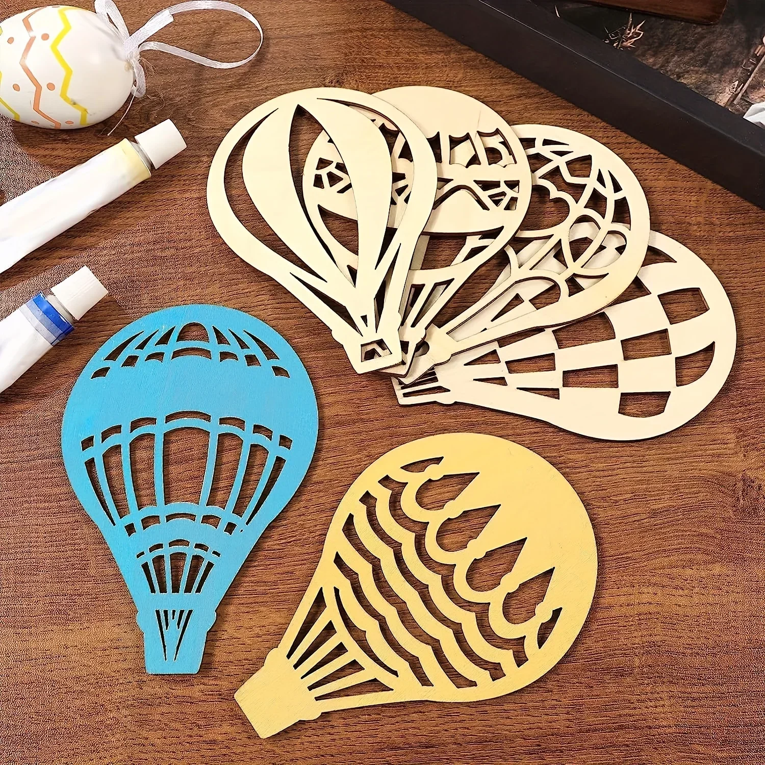 30 Pieces Unfinished Hot Air Balloon Wooden Decorations Hot Air Balloon Wooden Cutouts For DIY Home Decorations 6