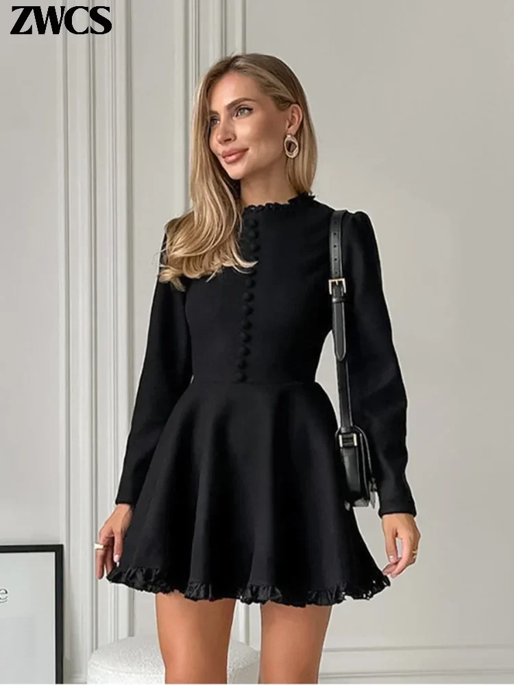 blue dress for baby girl SSYS The Zoey Ruffle Collar Zipper Dress In Black main image 1