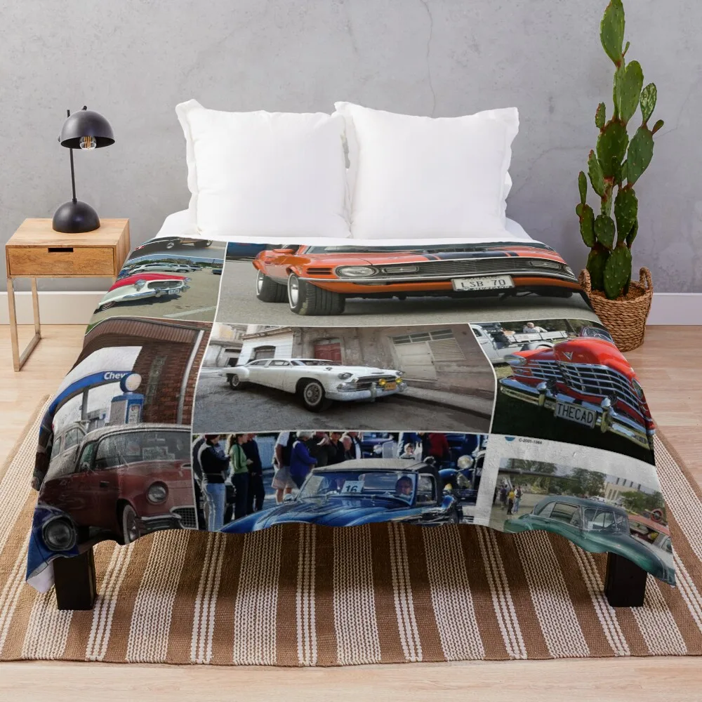

Classic Vintage Cars Montage #2 Throw Blanket Luxury Thicken Blanket Fluffy Blankets Large Quilt Blanket