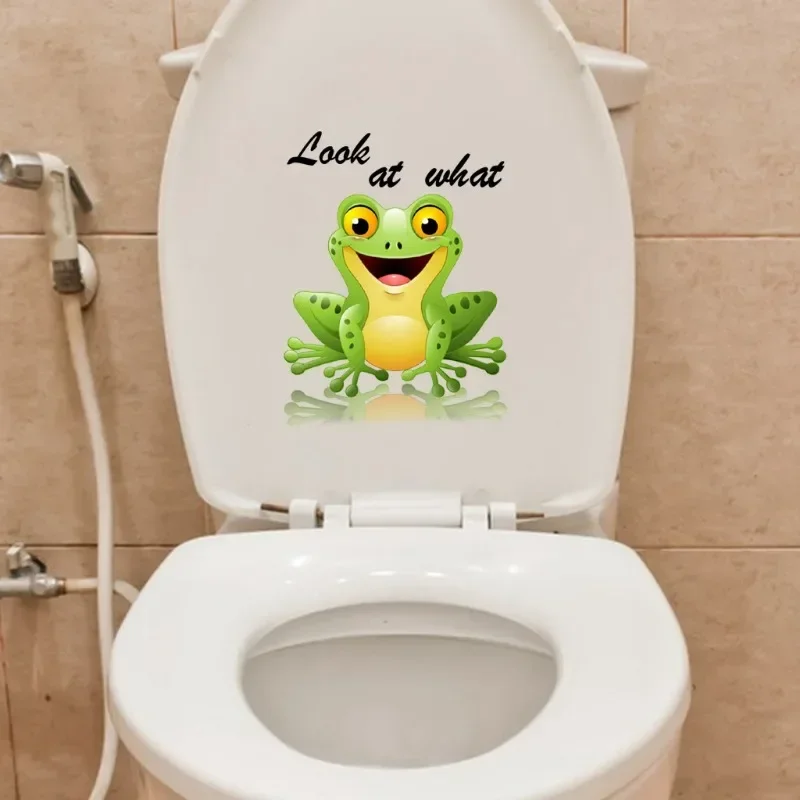Cute Frog Toilet Sticker Cartoon Animal Wall Sticker Toilet Decorative Living Room Bedroom Restaurant Wall