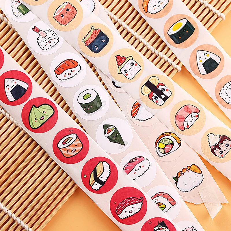 1Roll 2.5cm/1inch Circular Cartoon Sushi Pattern Sticker Birthday Wedding Decor Sticker Baked Dessert Lunch Box Label