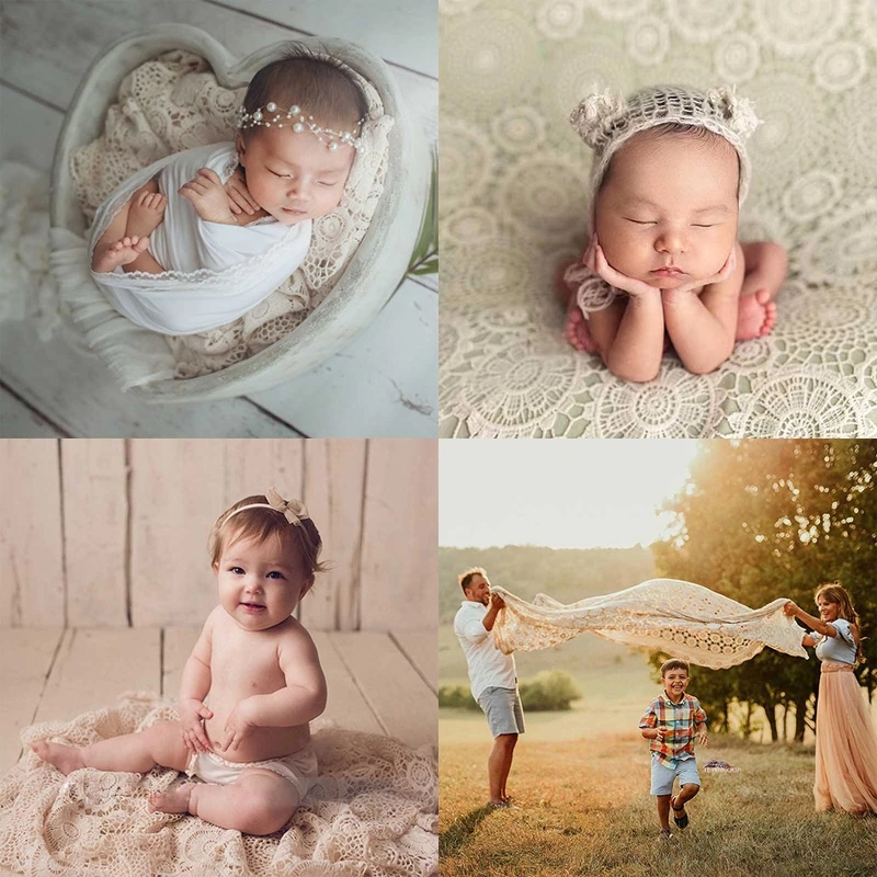 

Newborn Baby Toddler Photography Props Hollow Lace Blanket Infants Photo Shooting Posing Basket Filler Backdrop Cloth