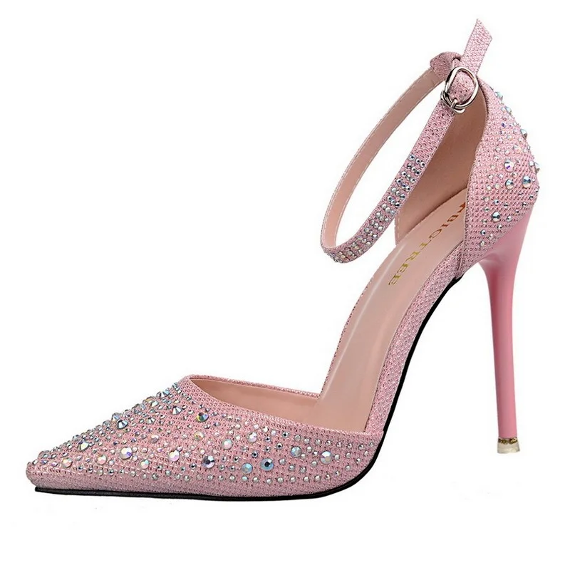 Luxury Brand High-heeled Shoes Woman Sandal Bling Sparkling Rhinestones Shallow Mouth Fingertip Scarf Word Sweet Princess Shoes