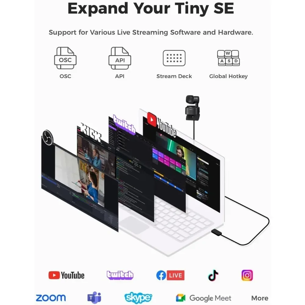OBSBOT Tiny SE 1080P 100FPS PC용 웹캠 AI 추적 PTZ 스트리밍 카메라 1/2.8 센서 제스처 컨트롤, 듀얼 ISO, HDR