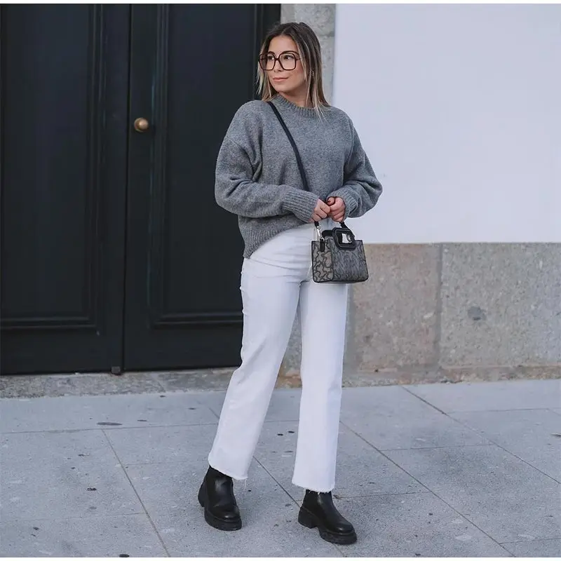 Casual Knitted O-neck Sweaters Women Retro Loose Solid Pullover Sweater Female Autumn Chic Elegant Street All-matching Tops