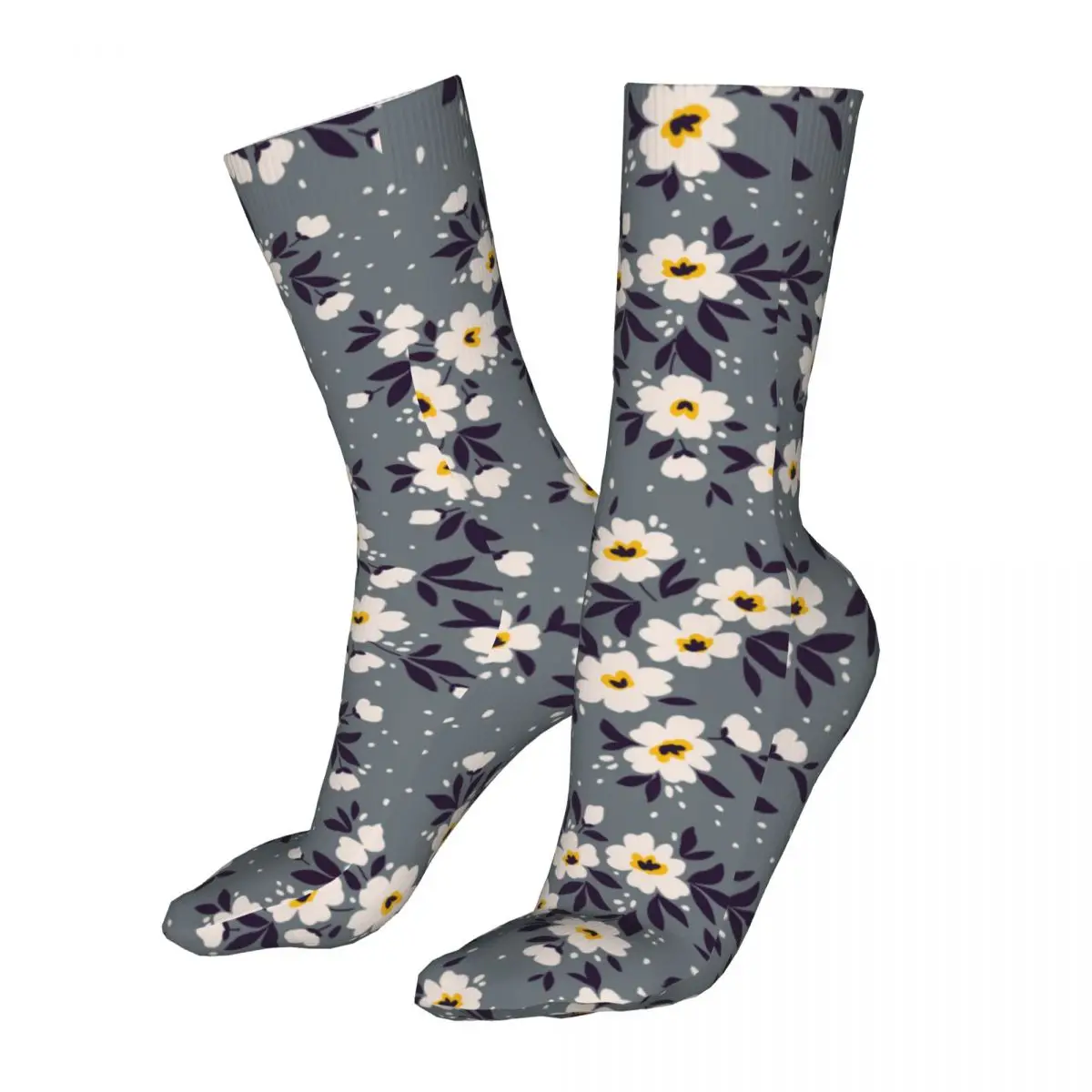 

Men Sport Vintage Floral Background Socks Cotton Funny Small White Flowers Woman Socks