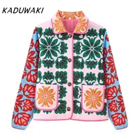 KADUWAKI mode imprimé lambrissé matelassé coton veste à manches longues poche Cardigan manteau automne hiver quotidien décontracté hauts vêtements d'extérieur 5