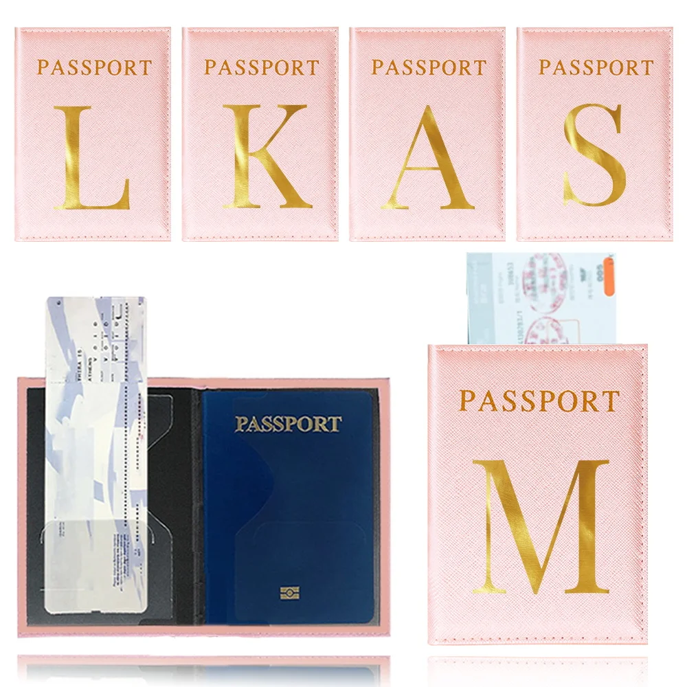 

Passport Cover Pink Color Passport Holder Waterproof Travel Passport Case Printing Letter Series Plane Ticket Card Case