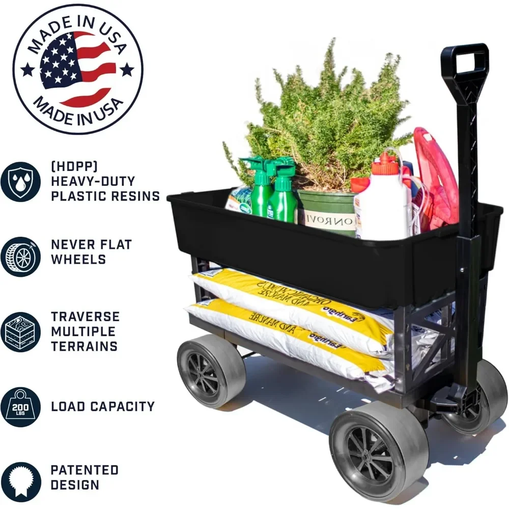 Garden Carts Cart Collapsible Outdoor Utility Wagon-Heavy-Duty Moving Dolly 250 Lb Capacity-Black 2.5 Cu.ft Poly Tub Home